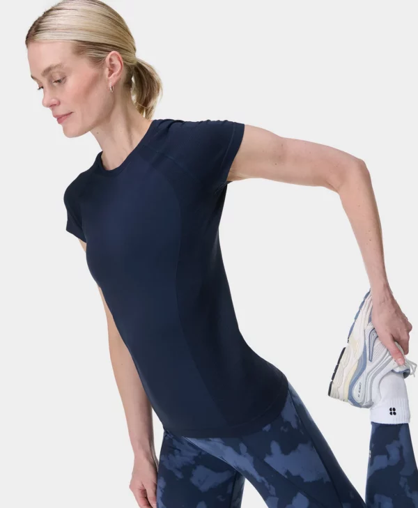 Athlete Seamless Workout T-Shirt Donkerblauw - Sweaty Betty Tops