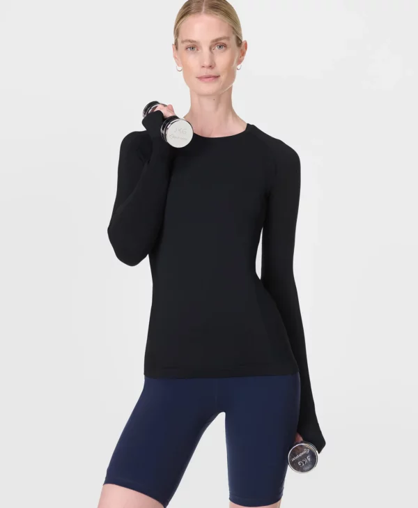 Athlete Seamless Workout Long Sleeve Top Zwart - Sweaty Betty Tops