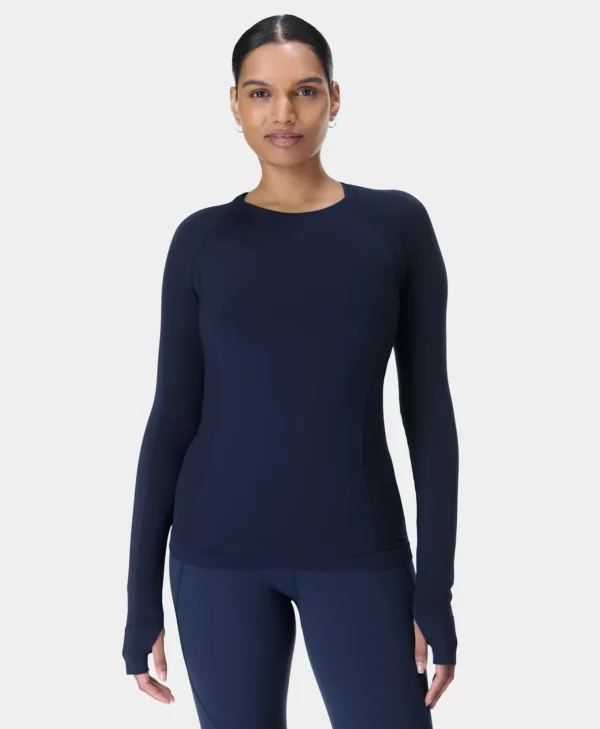 Athlete Seamless Workout Long Sleeve Top Donkerblauw - Sweaty Betty Tops
