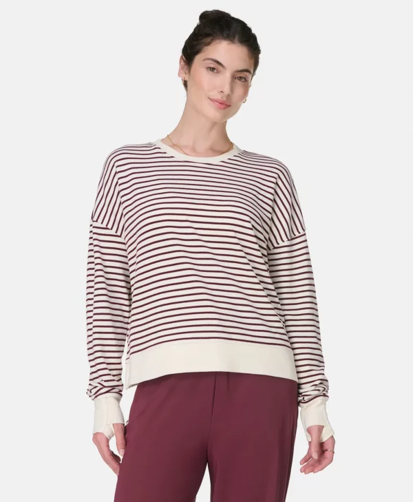 After Class Crop Sweatshirt Offwhite bordeaux strepen